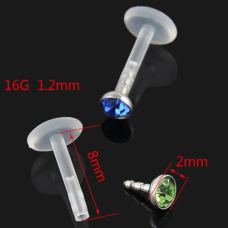 

5 Pieces/Lot 8mm Length Soft Bioplast Flexible Crystal Ball Nose Ring Push In Lip Ring Tragus Earrings Body Piercing Jewelry