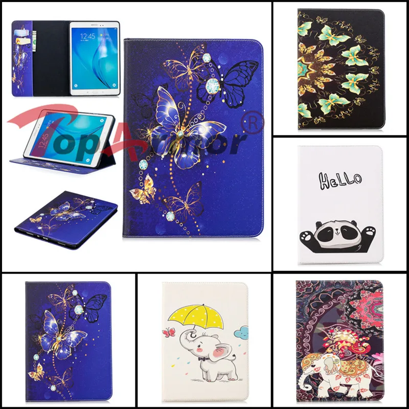 

5 styles Elephant Butterfly Pattern PU Leather Cover For Samsung Galaxy Tab A 9.7 2015 T550 T555 Flip Anti skid Tablet Case Bags