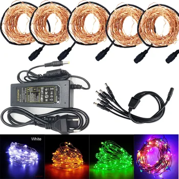 

30m 40M 50M LED DC12V Micro Rice Wire Copper Fairy String Lights Party DC female connector + 12V 5A Led power supply