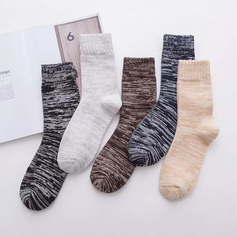 

Mens Boy Woolen Winter Warm Multi Geometric Solid Stripes Print Long Crew Socks