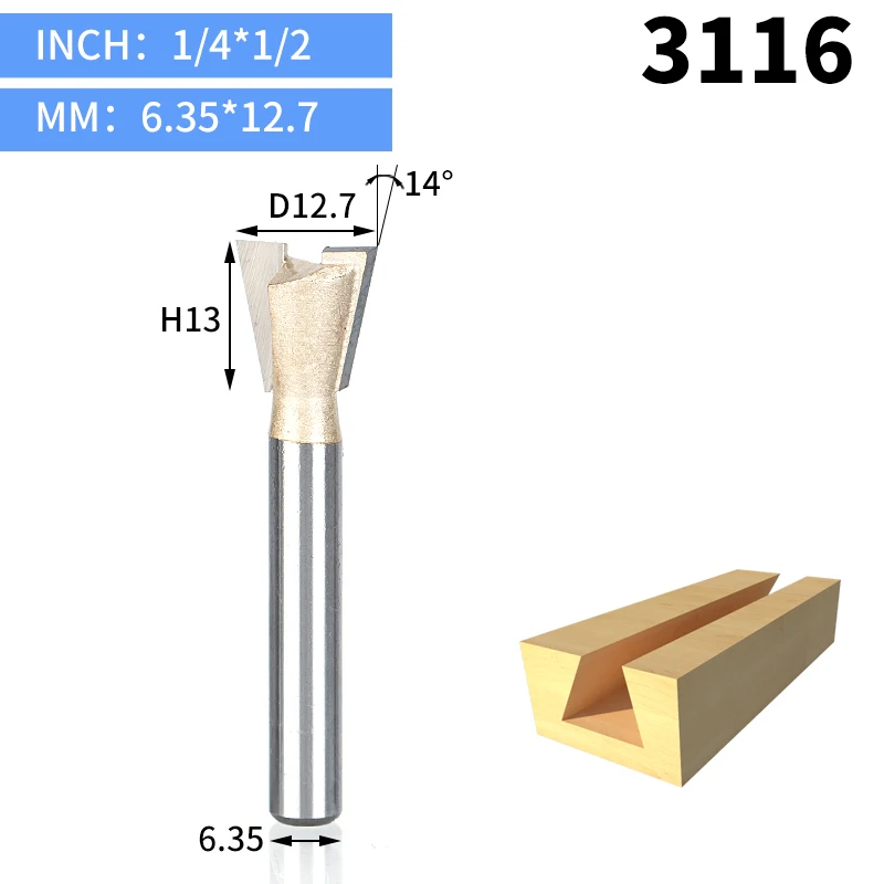 HUHAO 1 шт. 1/" 1/4" хвостовик резец по дереву ласточкин хвост биты 2 флейты фрезы для дерева вольфрам карбид гравировальный инструмент фреза - Длина режущей кромки: 3116