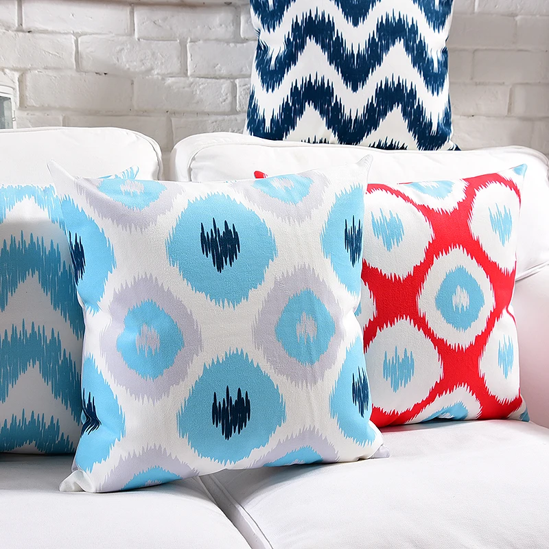 Оптовая продажа мягкая бархатная наволочка для подушки винтажная Ikat синяя