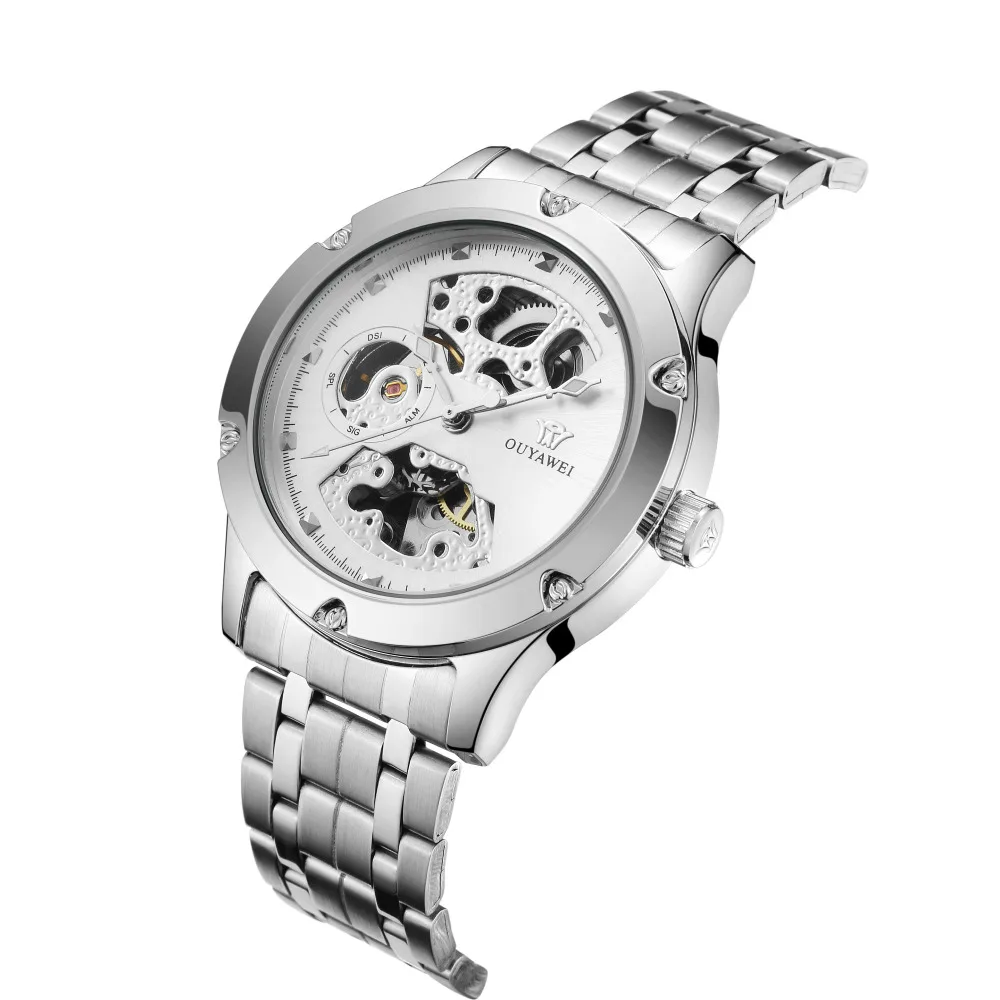 

2019 OUYAWEI Wrist Watches Men Luxury Silver Automatic Mechanical Skeleton Dial Stainless Steel Strap Women Best Gifts Clock