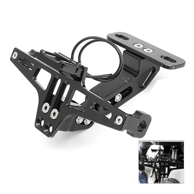 

New-Cnc Frame Motorcycle License Number Plate Holder Bracket With Led Light Adjustable For Yamaha Bws R25 R3 Mt03 Msx