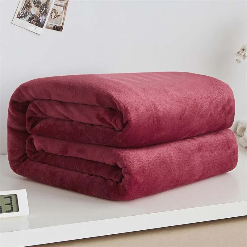 Коралловый флис ткань пледы одеяло диван ковер покрывало для дома и офиса тонкое летнее одеяло Механическая стирка фланелевое одеяло s - Цвет: wine red