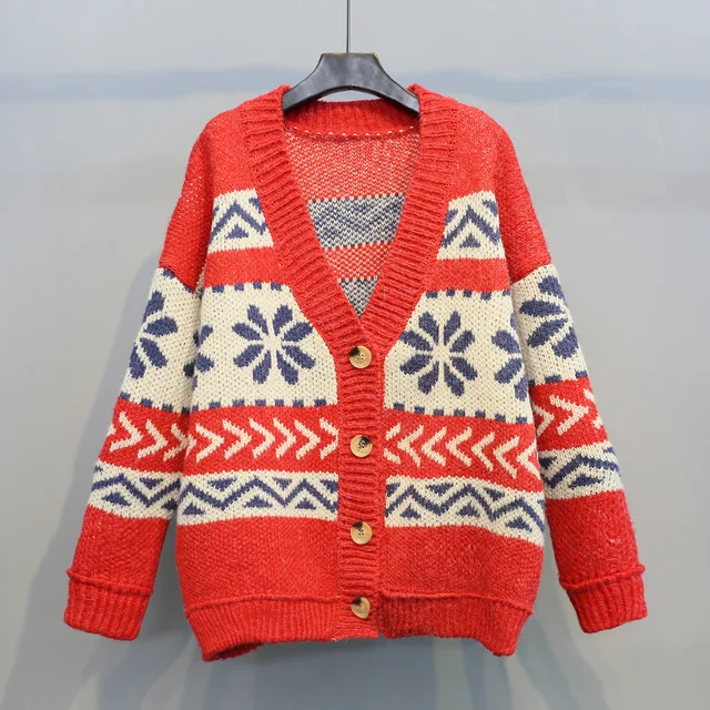 2018 new spring winter women red cardigan sweater coat female loose red ...