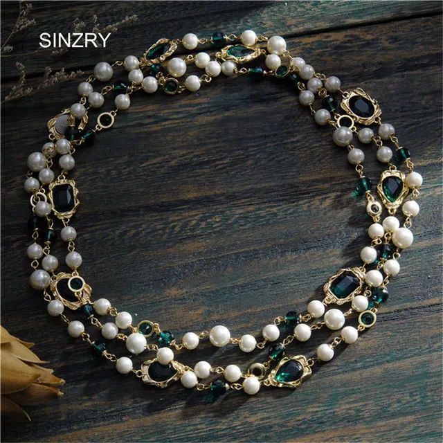 Best Price SINZRY luxury jewelry accessory gold color glass crystal vintage long necklaces imitation pearl party costume jewelry for women