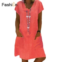 Летнее женское платье размера плюс 8XL Boho с v-образным вырезом, пляжные повседневные свободные вечерние платья с карманами, сарафан трапециевидной формы Feminino Vestido