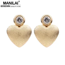 Серьги-гвоздики MANILAI с шероховатой поверхностью из металла в форме сердца для женщин, стразы, серьги в форме сердца, золотые, серебряные, цветные ювелирные изделия
