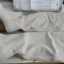 Высокое качество Для женщин белый колено высокие замшевые кожаные толстый каблук Сапоги и ботинки для девочек круглый носок длинные ботинки на высоком каблуке квадратной формы реальное изображение