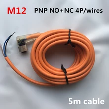 M12 разъемы датчика 4 контакта/4 провода PNP NO+ NC 5 м ПВХ кабель угол типа с Светодиодный индикатор водонепроницаемый разъем 5 шт./лот
