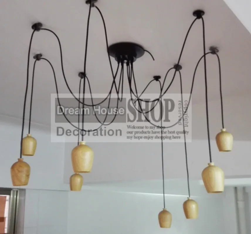 

Free shipping to USA 6-8-10-12-14arm Wood edison chandelier E27/E26 socket wood lampholder Hanging light fixture.No bulb