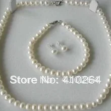 Wholesale_jewelry_wig$ Потрясающие 7-8 мм Белый Жемчужное Ожерелье Set#00197