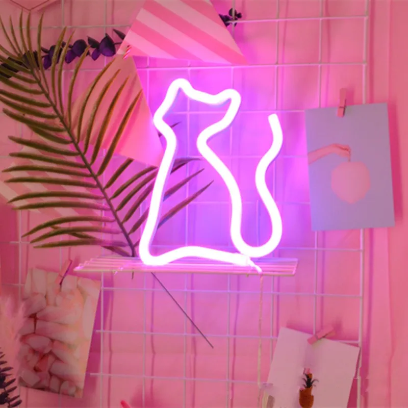 Светодиодный неоновый ламповый светильник в виде дельфина/кошки/динозавра, светильник ing, новинка, USB/AA, питание от батареи, домашний декоративный светильник, прикроватный светильник - Испускаемый цвет: Cat Pink