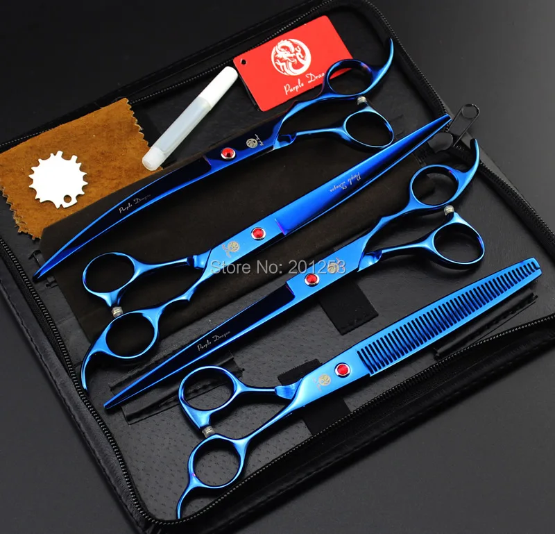 

New 8.0Inch 4Pcs/Set JP440C Professional Pet Grooming Scissors Blue Pet Shears Big Straight &Thinning&Curved Scissors LZS0496