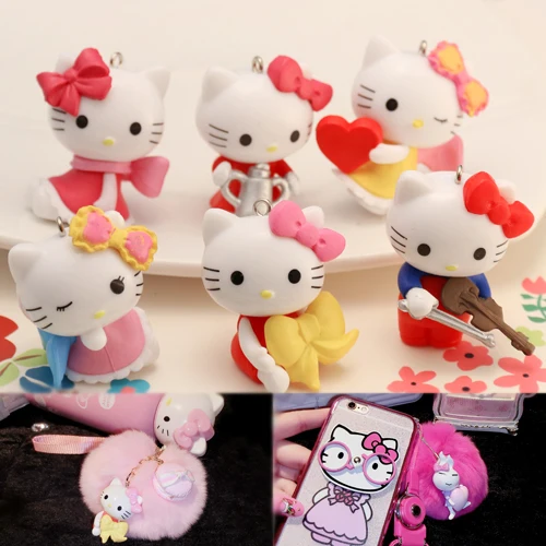 

Hello Kitty Keychain Doll KT Cat Love Hand Shell Automobile Bag Pendant Manual DIY Ornaments Parts Key Buckle Strap Originality