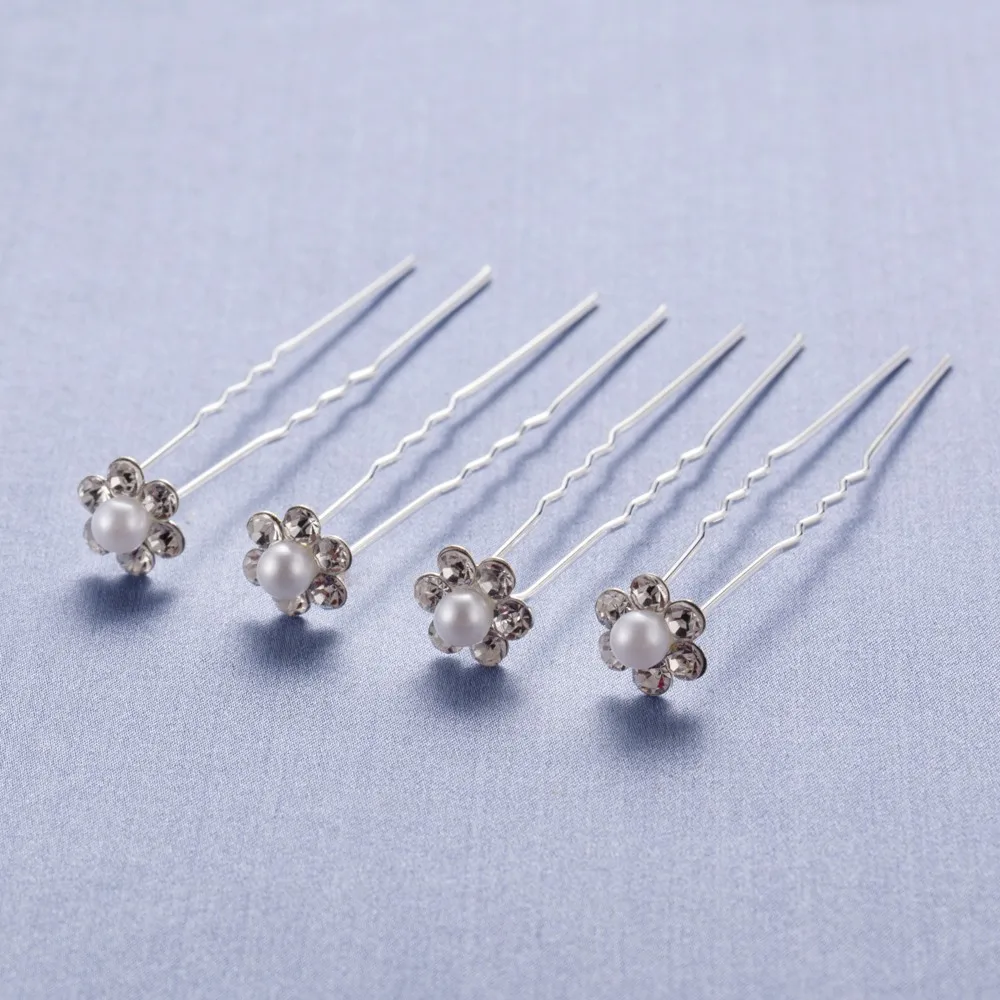 20Pcs Fashion Wedding Bridal Pearl Flower Clear Crystal Rhinestone Hair Pins Clips Bridesmaid Hairwear Jewelry Hair Accessories