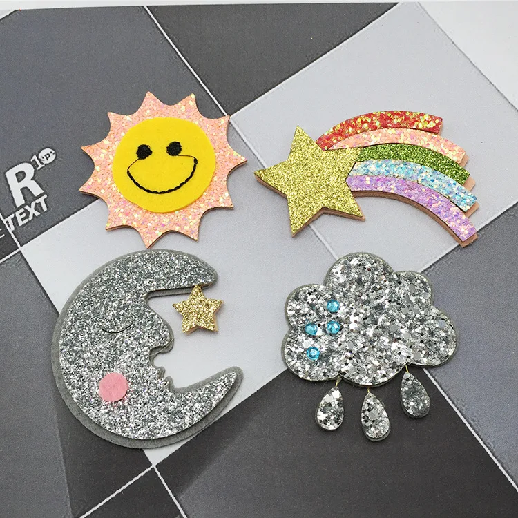 

david angie Glitter Accessories Sun Star Moon Rainbow Hair Accessories 5Pcs,DIY Handmade Crafts,Wedding Party Decoration,5Y54928