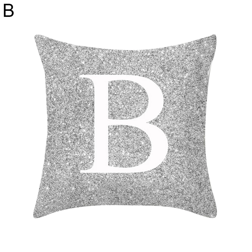 Наволочка с буквенным дизайном, A-Z, буквы, серебристый металлик, мягкая удобная наволочка, Наволочка на диван-кровать для дома, Декор