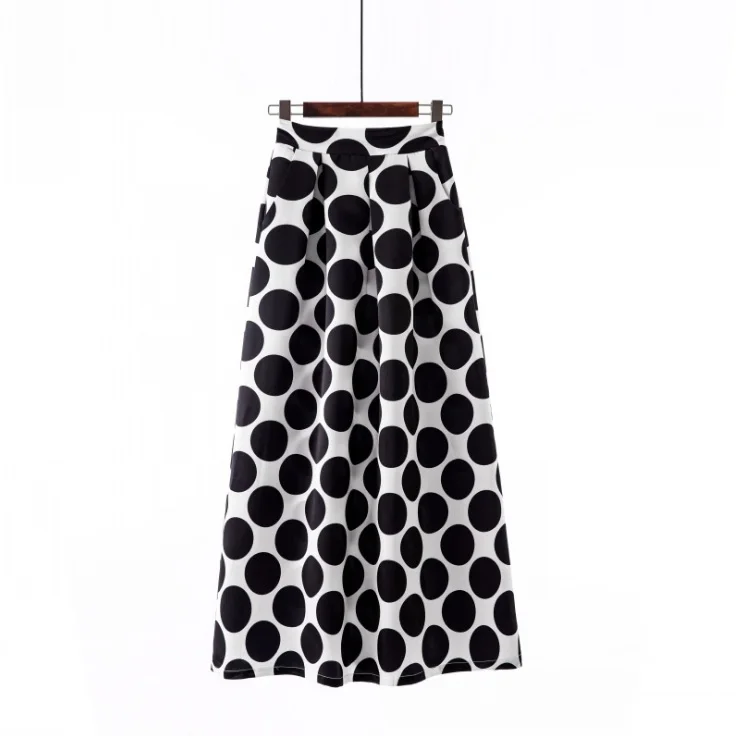 Длинная Плиссированная Юбка Макси Лето Jupe Longue Femme винтажные юбки в горошек с высокой талией женские большие качели плюс размер 3XL - Цвет: 1090-16