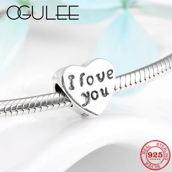 

925 Sterling Silver Exquisite Heart Shape I Love you DIY Accessories Beads Fit Original Pandora Charm Bracelet Jewelry making