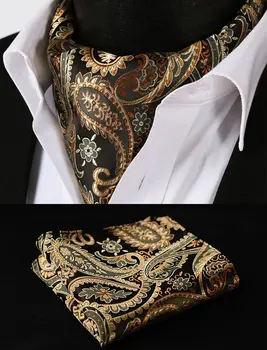 

RF401D Gold Orange Paisley Floral Silk Cravat Woven Ascot Tie Pocket Square Handkerchief Suit Set