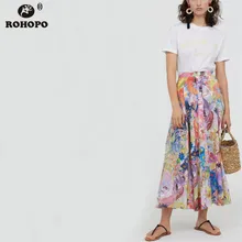 ROHOPO плиссированная юбка с цветочным принтом и пуговицами, высокая талия, галстук, краситель, много способов, большой расклешенный подол, юбки для девочек# BM1774