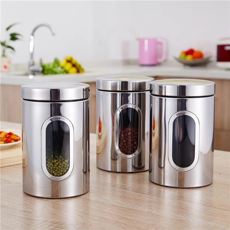 3Pcs Stainless Steel Tea Coffee Canisters Food Storage Jars Food Storage Mini Tea Candy Coffee Sugar Storage