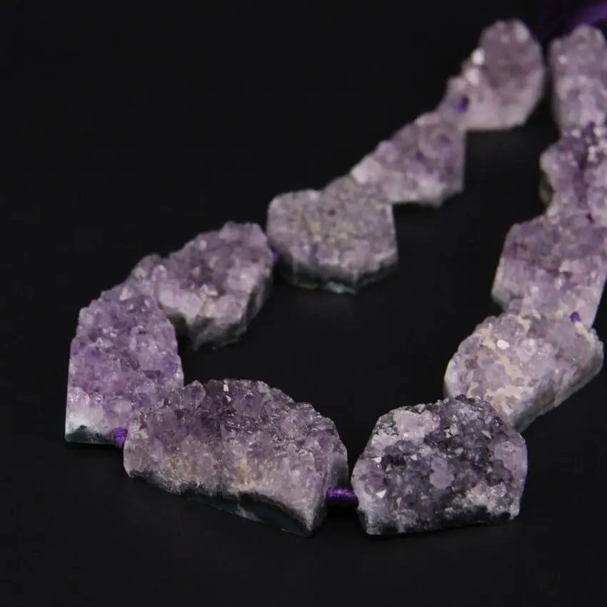 

15.5"/strand Large Natural Amethysts Quartz Geode Druzy Slab Nugget Beads,Raw Roug Purple Crystal Drusy Slab Pendant DIY Jewelry