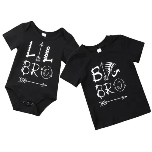 Для новорожденных Одежда для маленьких детей Топы Famliy соответствующий костюм большой брат футболка младший брат боди для мальчиков От 0 до 6 лет