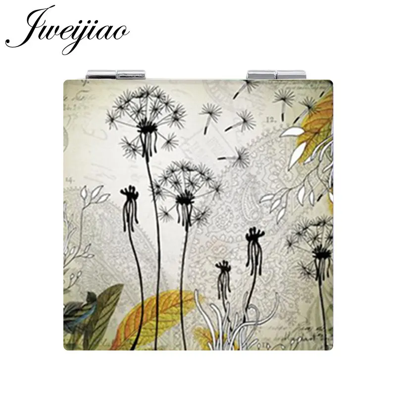 

JWEIJIAO Vintage Dandelion Pocket Mirrors Mini Folding Square 1X/2X Magnifying PU Leather Makeup Mirrors hand Beauty Tools