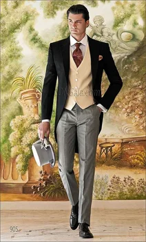 

Tailored black three-piece men's west body version formal grooms gown dress men's suit jacket + pants + vest