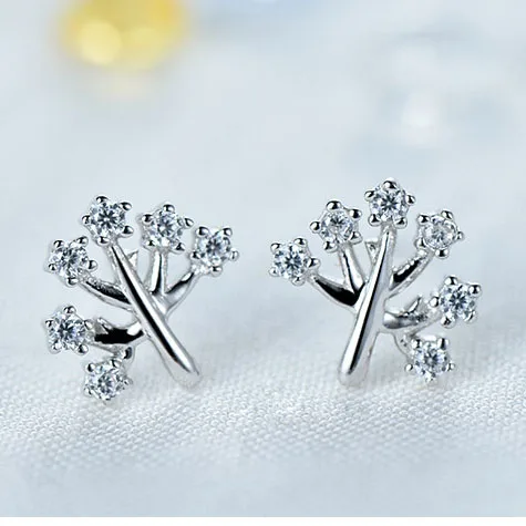 Серьги гвоздики в виде листьев с фианитом|stud earrings|jewelry earringsjewelry silver earrings |