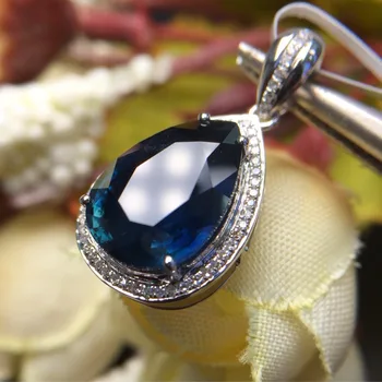 

Fine Jewelry Real 18K White Gold AU750 100% Natural Royal Blue Sapphire Gemstones Pendants for Women Necklace