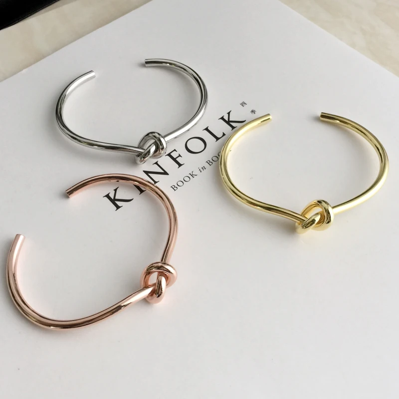 Chic Bangle Thin Bangles Gold Color Gun Black Knot Stretch Bracelets Bangles For Women Silver Color