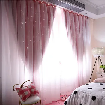 

Window Curtains Starry Sky Sheer Curtain Living Room Tulle Window Treatment Voile Drape Valance Double-deck Cortinas Blancas