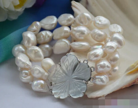 

Hot sell Noble- FREE SHIPPING>>>@@ > 01097 3row 8" white baroque freshwater cultured pearl bracelet