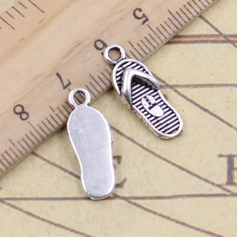 

12pcs/lot Charms flip flops slipper shoe 21x8mm Tibetan Silver Pendants Crafts Making Findings Antique Jewelry DIY for Necklace