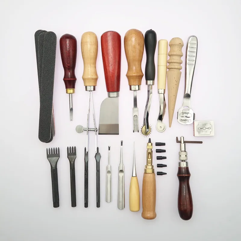 19PCS/set Basic Leather Craft Hand Tools Kit Thread Needle Thimble Kit