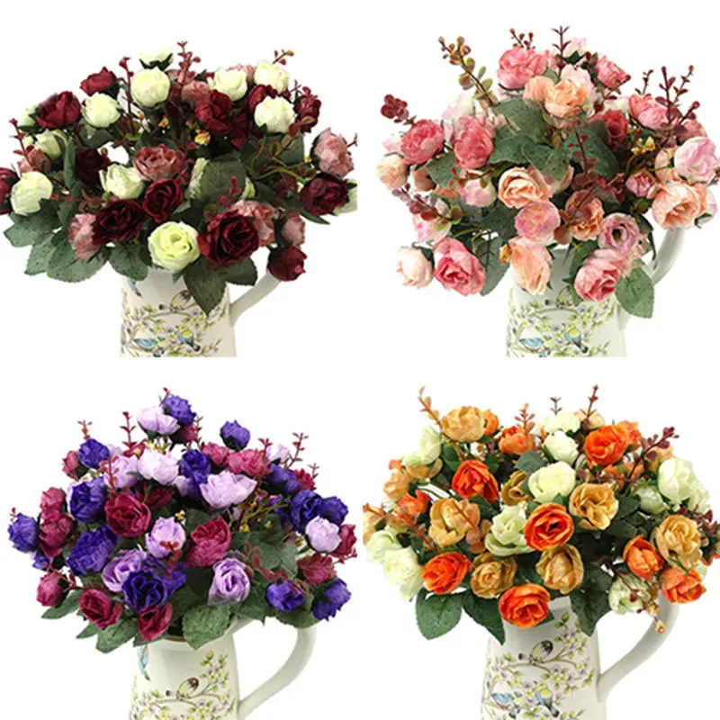 1Bunch Fresh Artificial Rose Flowers 21 Heads Romantic DIY Fake Silk Floral for Wedding Party Home Decoration
