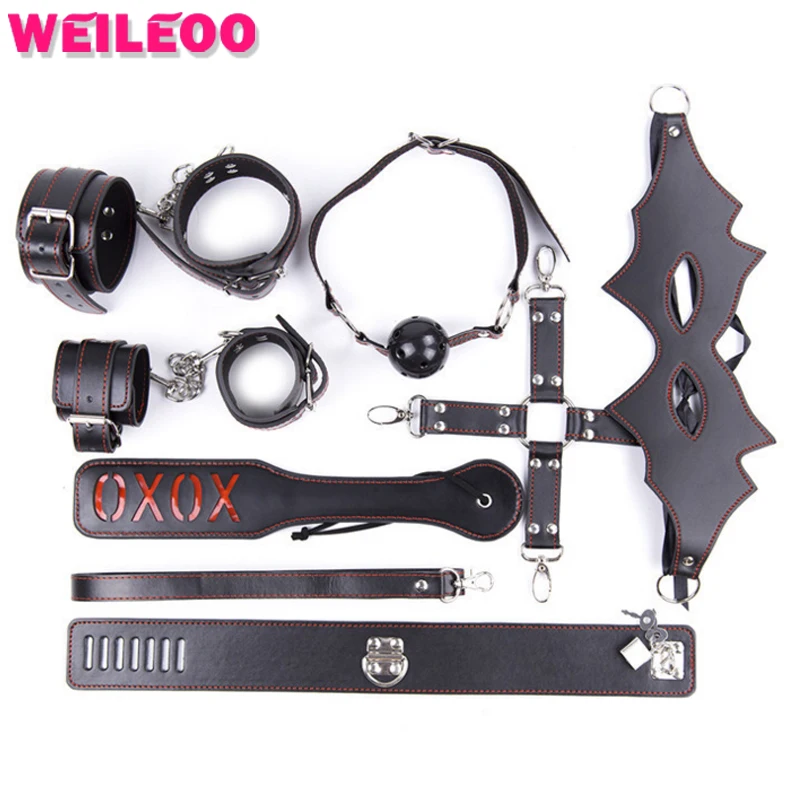7 pcs slave bdsm sex toys for couples fetish algema sex toys bdsm bondage restraints sex bondage set erotic toys adult games high quality leather bondage harness auxiliary sex opne leg slave fetish bdsm bondage restraints bed erotic sex toys for women