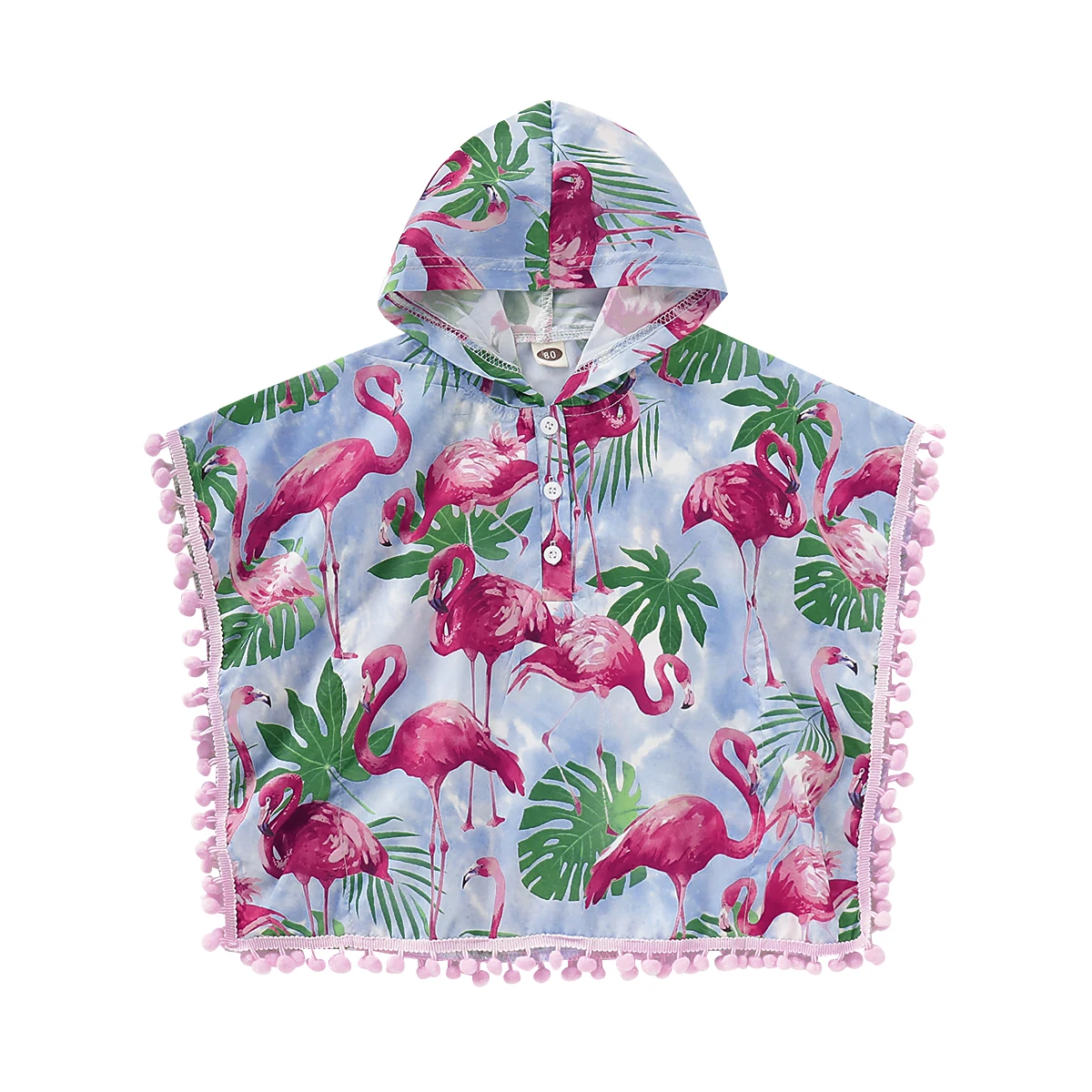 Модная новинка летнее пальто с капюшоном и рисунком фламинго для маленьких