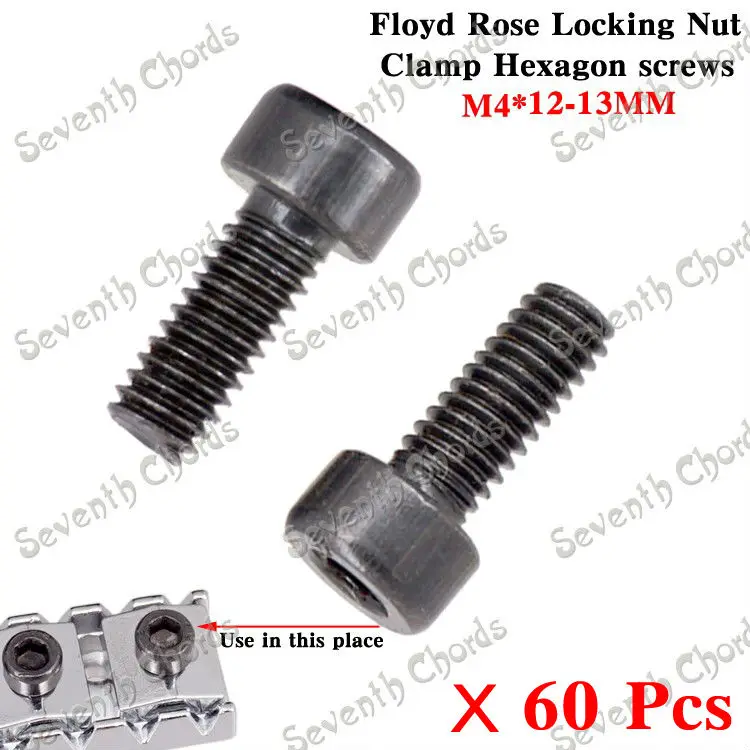 60 Pcs Black Locking Nut Clamp Hexagon screws for Electric Guitar / M4
