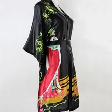 Лидер продаж Для Женщин Шелковое кимоно халаты ночь платье носить черный YF7052