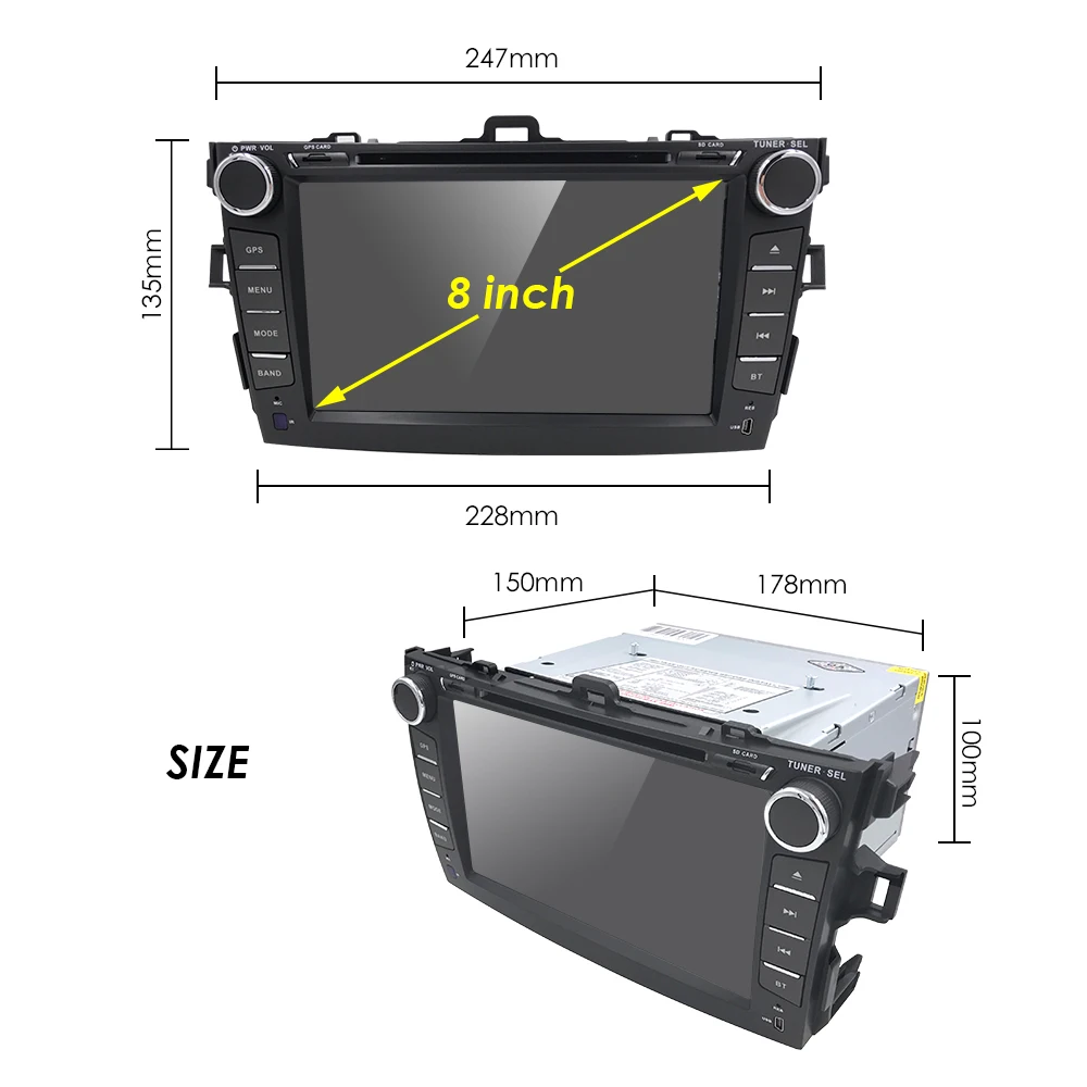 Clearance Hizpo 2 din car radio gps Car DVD Player For Toyota corolla 2007 2008 2009 2010 2011 Multimedia head unit navigation stereo usb 5