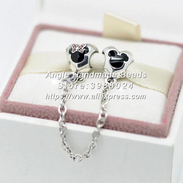 

Fashion S925 Sterling Silver Bead Mickey and Minnie Mouse Safety Chain Charms Fit European DIY Bracelets Necklace Jewelry Making