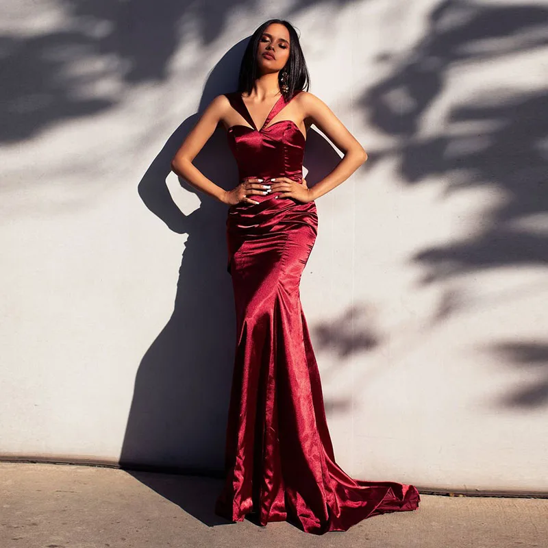 

Eightale Evening Dress Long Mermaid Spaghetti Strap Red Backless Custom Made Satin Dress for Party Elegant Prom Gown