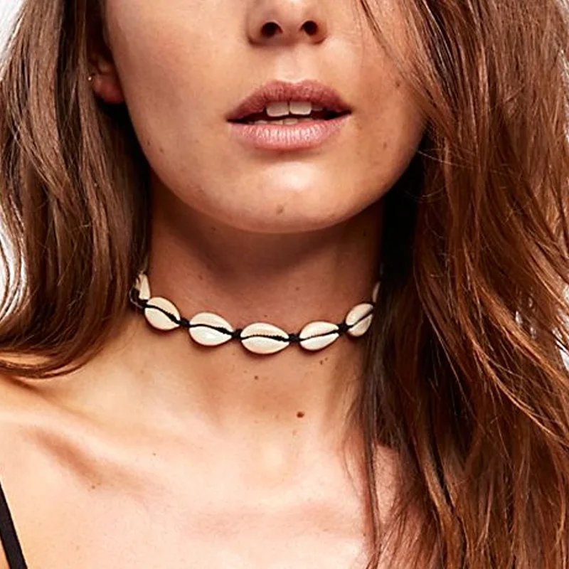 

Tenande Hot Selling Small Multiple Shell Statement Necklaces Pendants for Women Clavicle Chain Black Rope Chain Gifts DIY Bijoux
