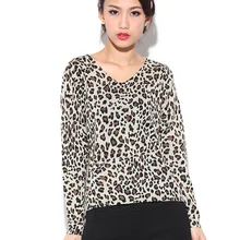 Осень v-образным вырезом модная леопардовая расцветка шелк тутового шелкопряда классический свитер 6345