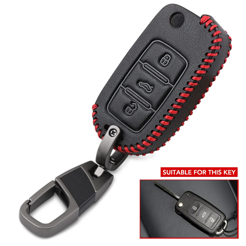 Кожаный чехол для автомобильного ключа VW Volkswagen Polo Golf Passat Beetle Caddy T5 Up Eos Tiguan Skoda A5 SEAT